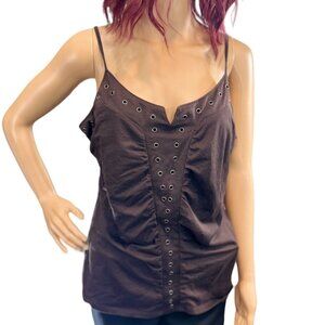WD▪NY Women's Tank Top Grommet Detail - Silk Blend - Deep Brown Romantic Goth